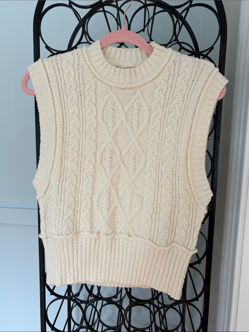 Elan Cream Cable Knit Sleeveless Sweater Vest